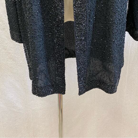 Vintage Sténay Plus black silk‎ beaded open longline Cardigan Size 1X - Picture 9 of 15